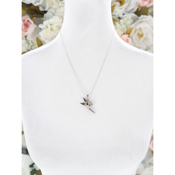 Disney Tinkerbell Jewel Wings Gray SilverTone Charm Pendant Fairy Necklace - Picture 4 of 4